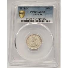 AUSTRALIA 1918 . SIXPENCE . PCGS AU55